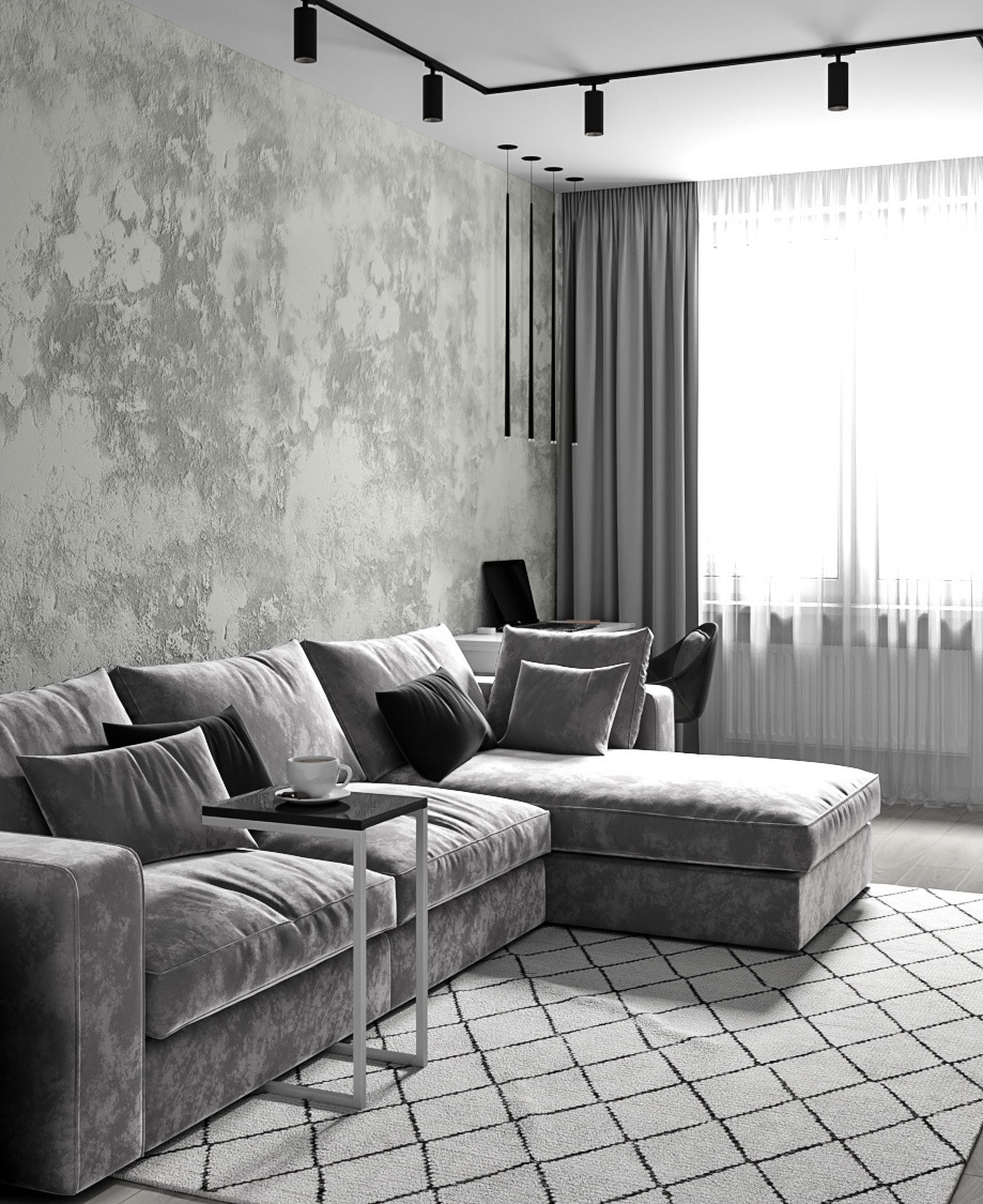 Штукатурка с эффектом стилизованного бетона фото в гостиной