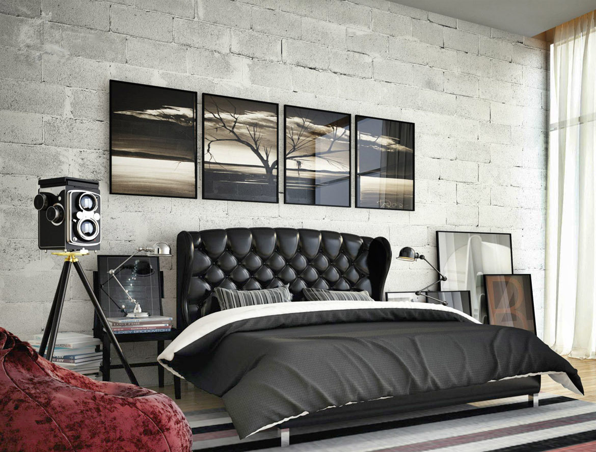 Декоративная штукатурка в спальне современный стиль лофт c эффектом бетонной опалубки