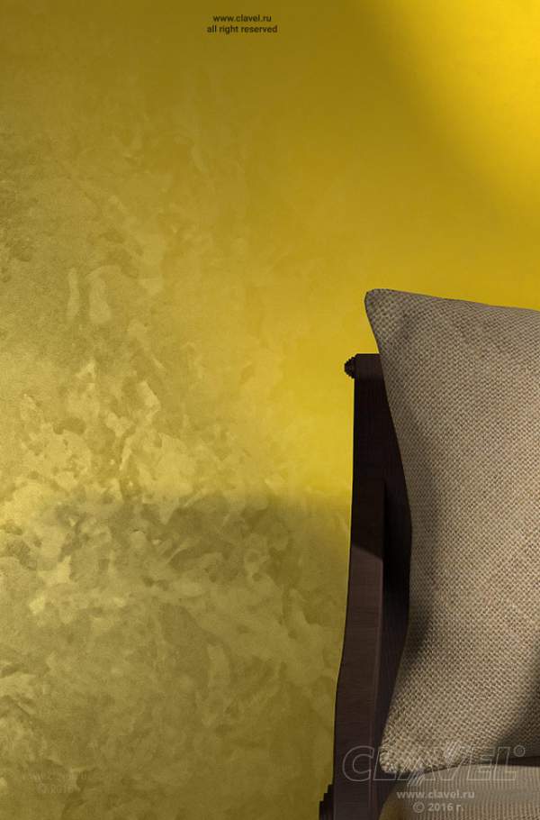 Декоративная краска с эффектом золотого шелка - фото в интерьере. Гостиная